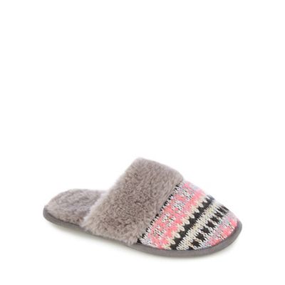 Lounge & Sleep Grey knitted mule slippers